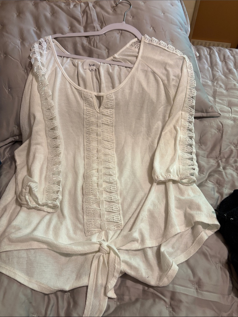 White Crochet-Trim Tie-Front Women's Top